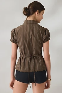 BDG Carolyn Lace Trim Puff Sleeve Button-Down Shirt