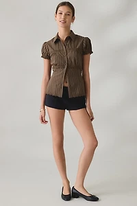 BDG Carolyn Lace Trim Puff Sleeve Button-Down Shirt
