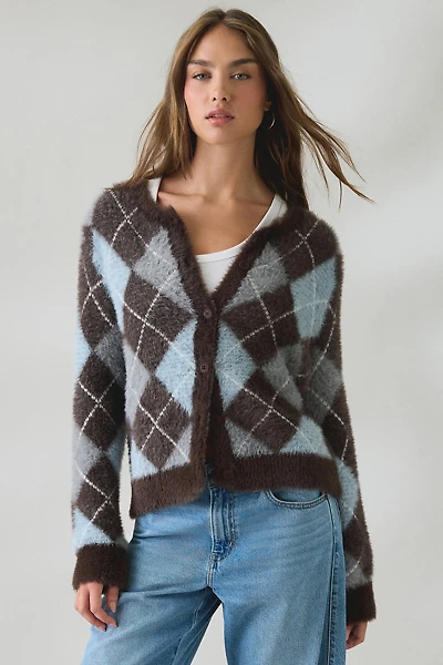 BDG Kennedy Argyle Fuzzy Knit Oversized Cardigan