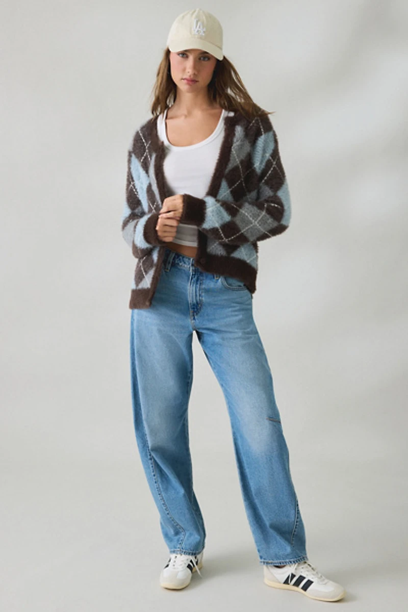 BDG Kennedy Argyle Fuzzy Knit Oversized Cardigan
