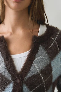 BDG Kennedy Argyle Fuzzy Knit Oversized Cardigan