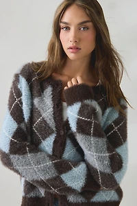 BDG Kennedy Argyle Fuzzy Knit Oversized Cardigan