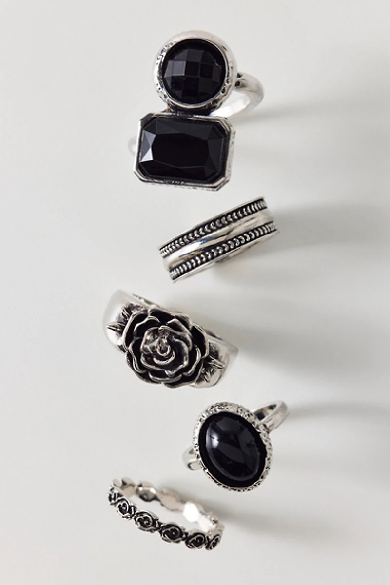 Obsidian Rose Statement Rings Set