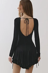 Personal Code Madeline Long Sleeve Ruffle Mini Dress With Open Back