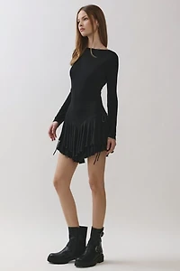 Personal Code Madeline Long Sleeve Ruffle Mini Dress With Open Back