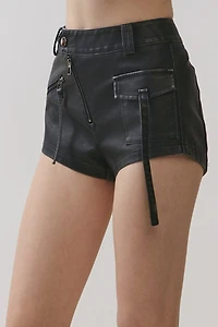 Personal Code Raya Washed Pleather Cargo Micro Shorts With Rib Contrast