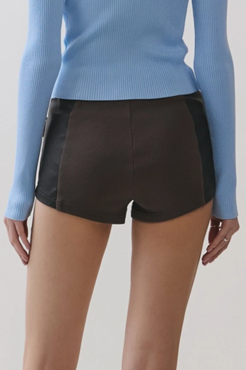 Personal Code Raya Washed Pleather Cargo Micro Shorts With Rib Contrast