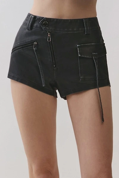 Personal Code Raya Washed Pleather Cargo Micro Shorts With Rib Contrast