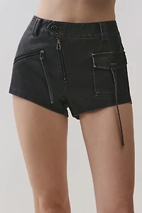 Personal Code Raya Washed Pleather Cargo Micro Shorts With Rib Contrast