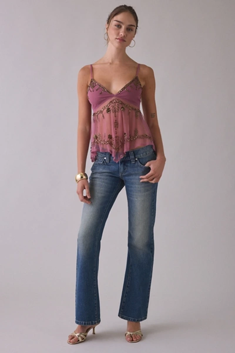 Kimchi Blue Celia Beaded Sheer Mesh Babydoll Cami