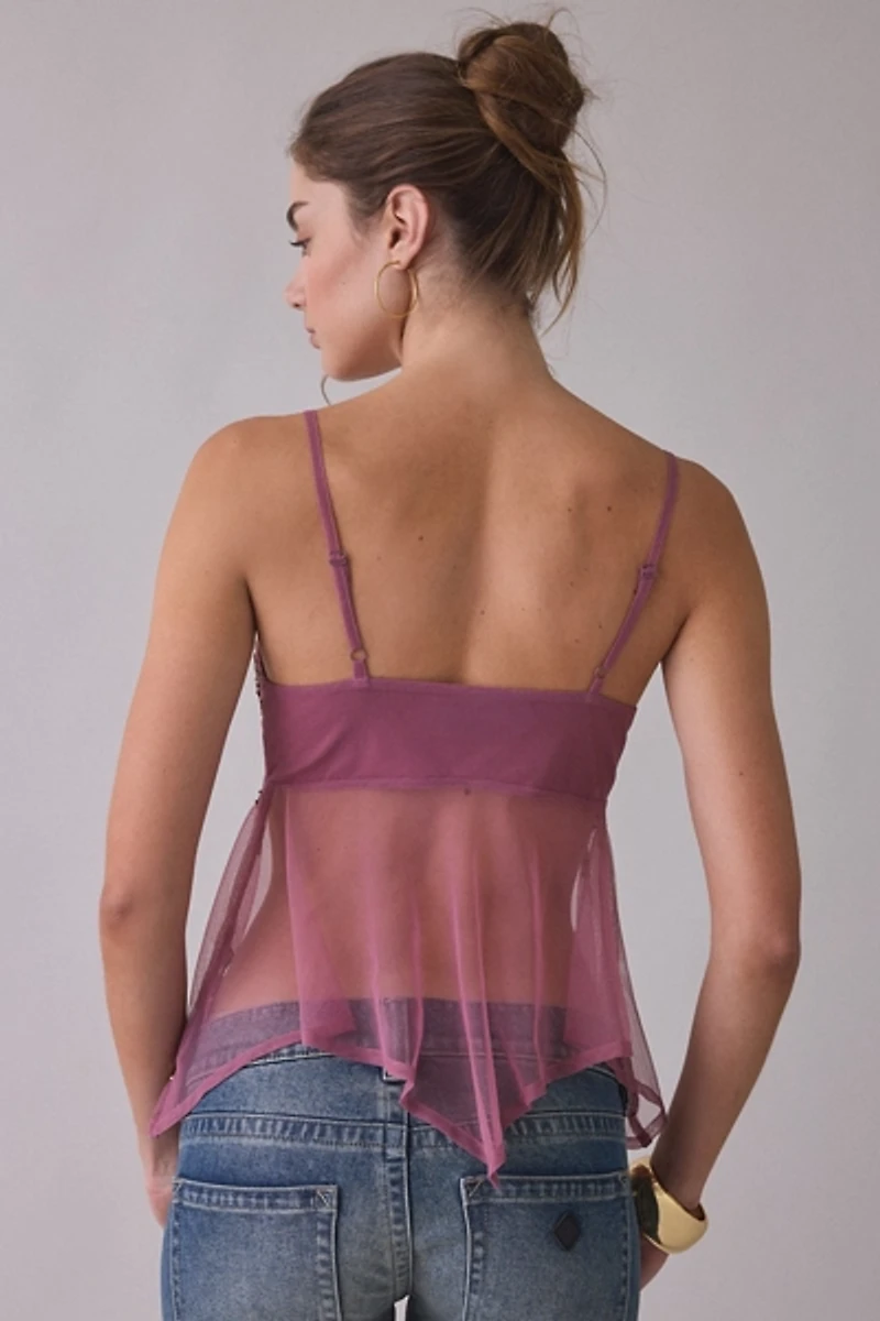 Kimchi Blue Celia Beaded Sheer Mesh Babydoll Cami