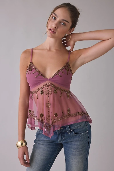 Kimchi Blue Celia Beaded Sheer Mesh Babydoll Cami