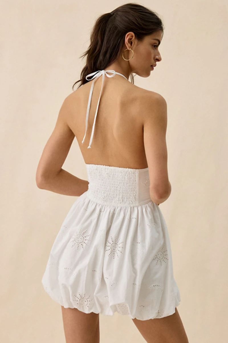 Kimchi Blue Genevieve Eyelet Lace Bubble Hem Halter Mini Dress