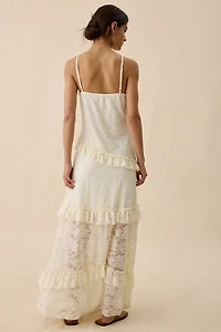 Kimchi Blue Stardust Petals Asymmetric Ruffle Lace Maxi Dress