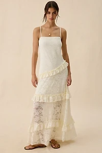 Kimchi Blue Stardust Petals Asymmetric Ruffle Lace Maxi Dress