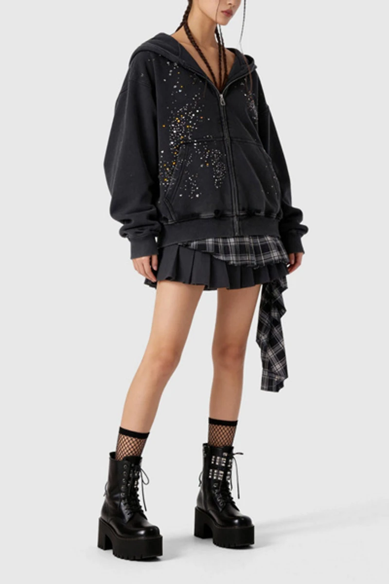 Aelfric Eden Rhinestone Boxy Zip Up V304 Hoodie