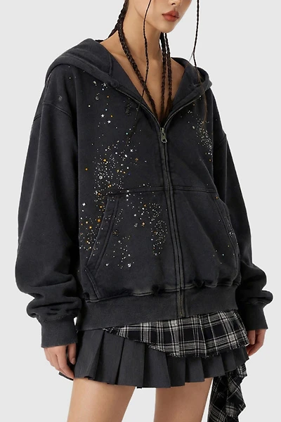 Aelfric Eden Rhinestone Boxy Zip Up V304 Hoodie