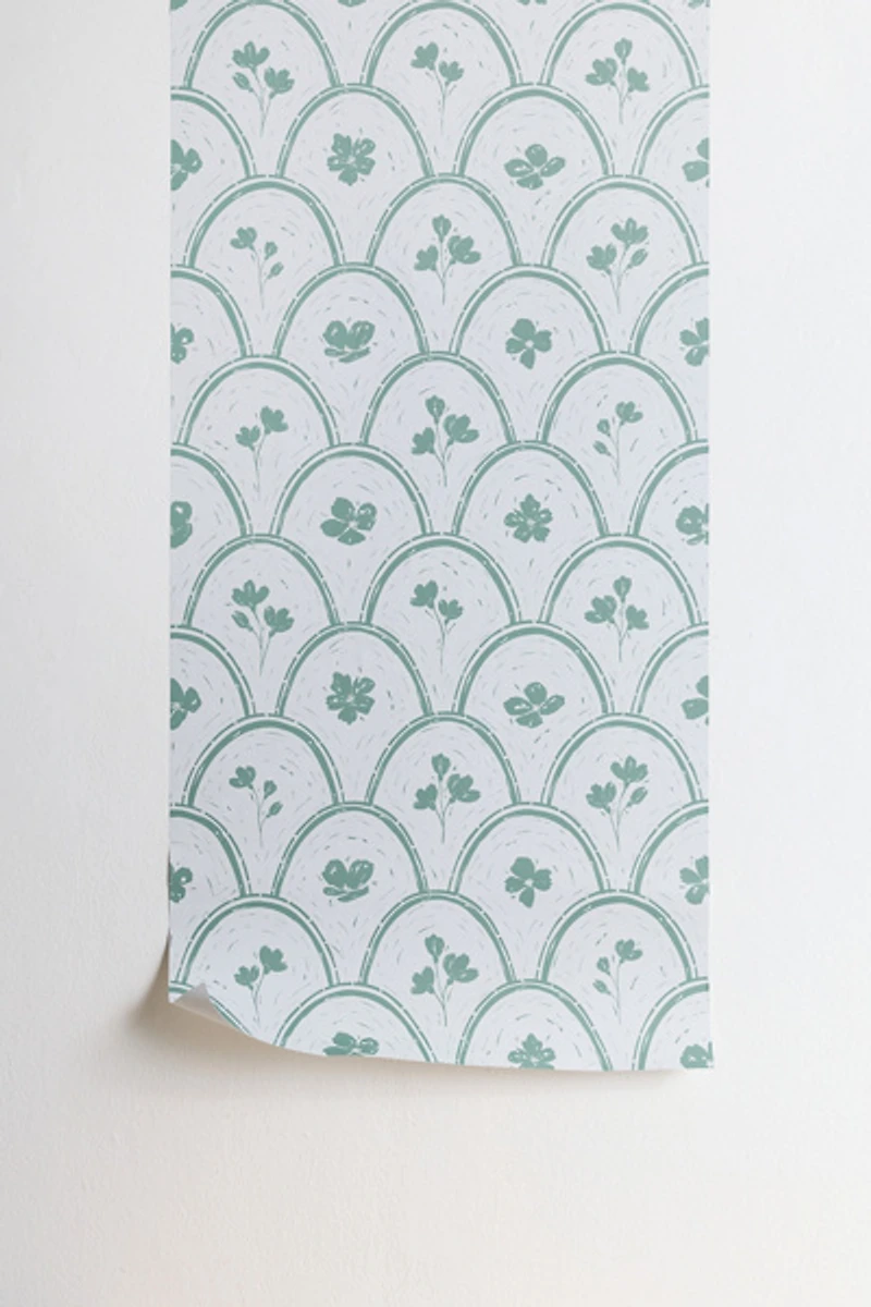 Marufemia Rustic Scallop Floral Block Print Removable Wallpaper