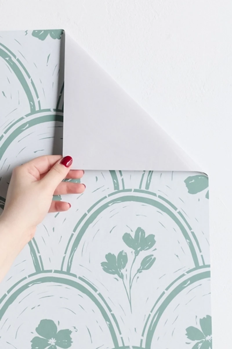 Marufemia Rustic Scallop Floral Block Print Removable Wallpaper