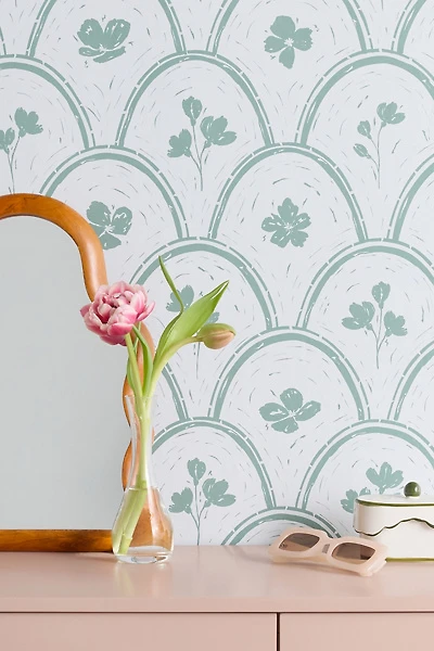 Marufemia Rustic Scallop Floral Block Print Removable Wallpaper