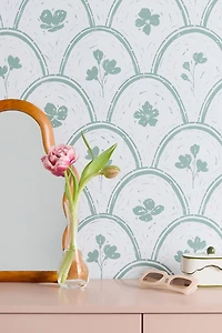Marufemia Rustic Scallop Floral Block Print Removable Wallpaper