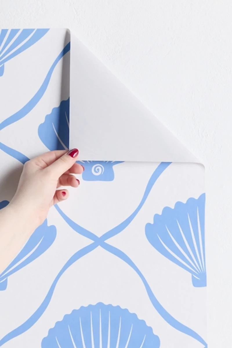 thespacehouse Coastal Ocean Blue Seashells Removable Wallpaper