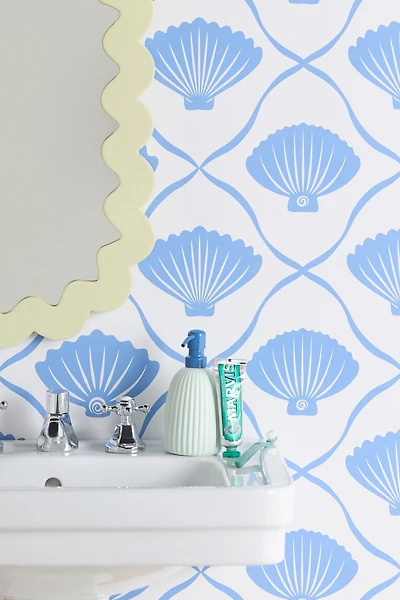 thespacehouse Coastal Ocean Blue Seashells Removable Wallpaper