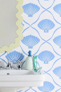 thespacehouse Coastal Ocean Blue Seashells Removable Wallpaper