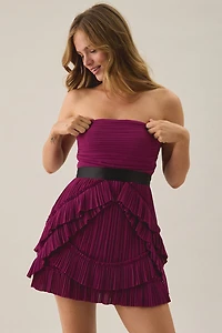 Lulus Karis Crinkle Chiffon Ruffle Strapless Mini Dress