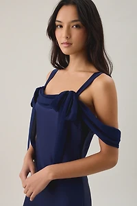 Lulus Noah Draped Cold Shoulder Satin Midi Dress