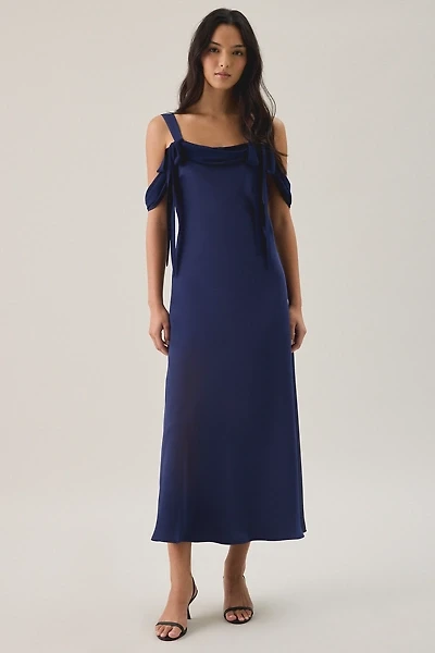 Lulus Noah Draped Cold Shoulder Satin Midi Dress