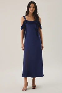 Lulus Noah Draped Cold Shoulder Satin Midi Dress