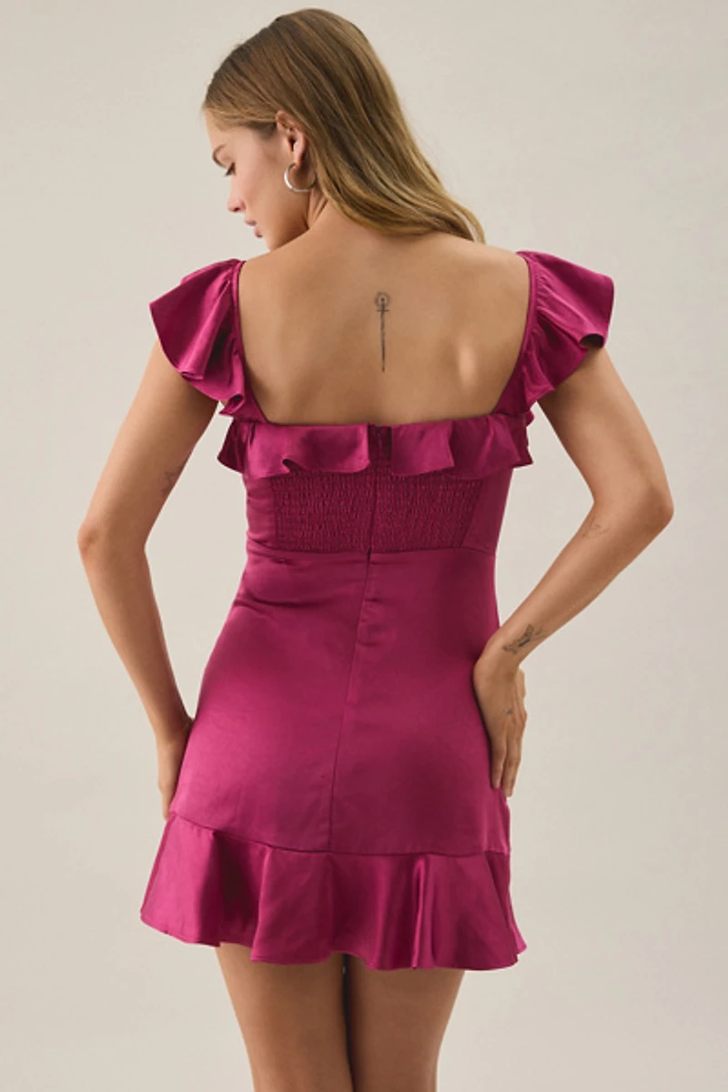 Lulus Sunny Square Neck Ruffle Satin Mini Dress