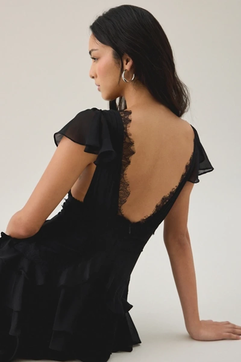 Lulus Sai Tiered Ruffle Flutter Sleeve Midi Dress