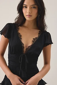 Lulus Sai Tiered Ruffle Flutter Sleeve Midi Dress