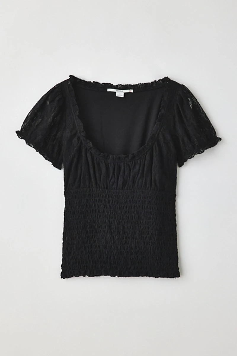 BDG Flora Lace Smocked Square Neck Milkmaid Blouse