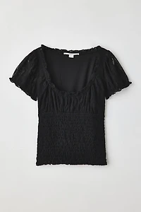 BDG Flora Lace Smocked Square Neck Milkmaid Blouse
