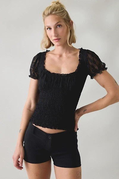 BDG Flora Lace Smocked Square Neck Milkmaid Blouse