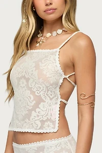 Edikted Violette Sheer Lace Tie Back Top