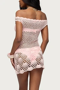 Edikted Paraiso Off Shoulder Crochet Mini Dress