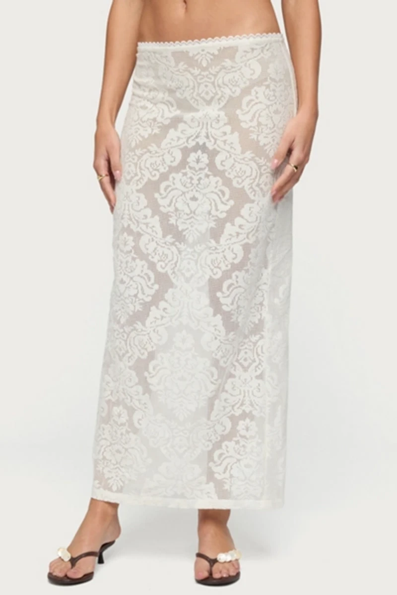 Edikted Violette Sheer Lace Maxi Skirt