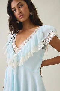 For Love & Lemons Layton Ruffle Lace Trim Babydoll Mini Dress