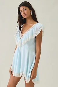 For Love & Lemons Layton Ruffle Lace Trim Babydoll Mini Dress