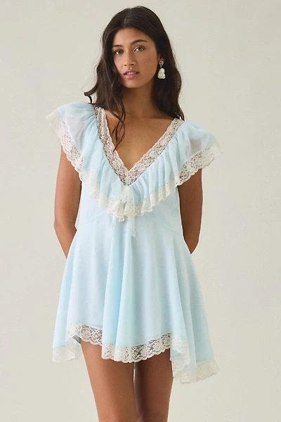For Love & Lemons Layton Ruffle Lace Trim Babydoll Mini Dress