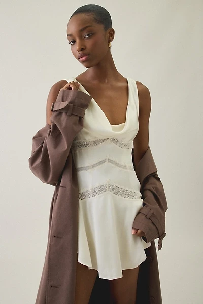 For Love & Lemons Cove Lace Trim Cowl Satin Mini Dress