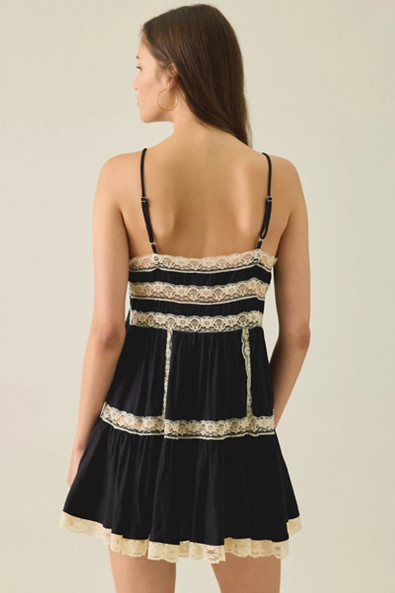 Light Before Dark Tabitha Lace Trim Satin Babydoll Mini Dress