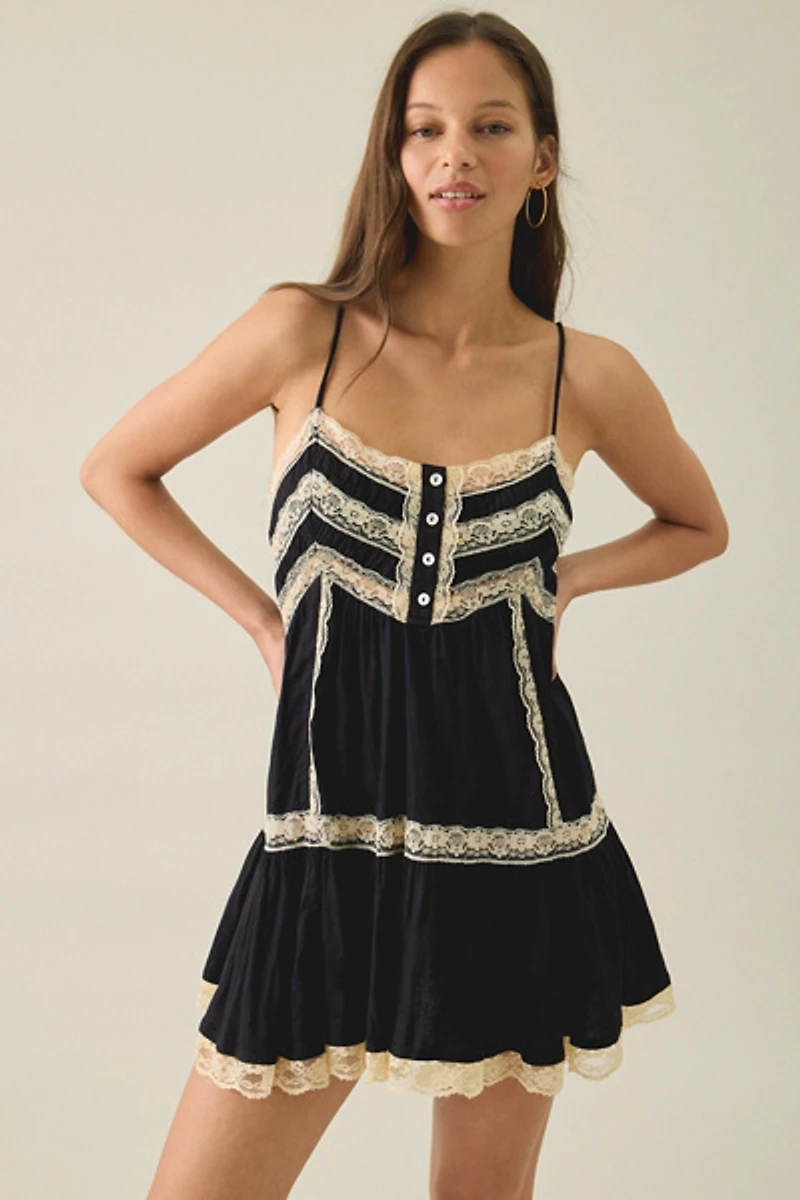 Light Before Dark Tabitha Lace Trim Satin Babydoll Mini Dress