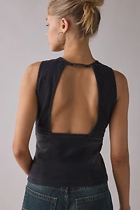 UO Nicola Plunging Keyhole Cutout Zip-Front Denim Vest Top