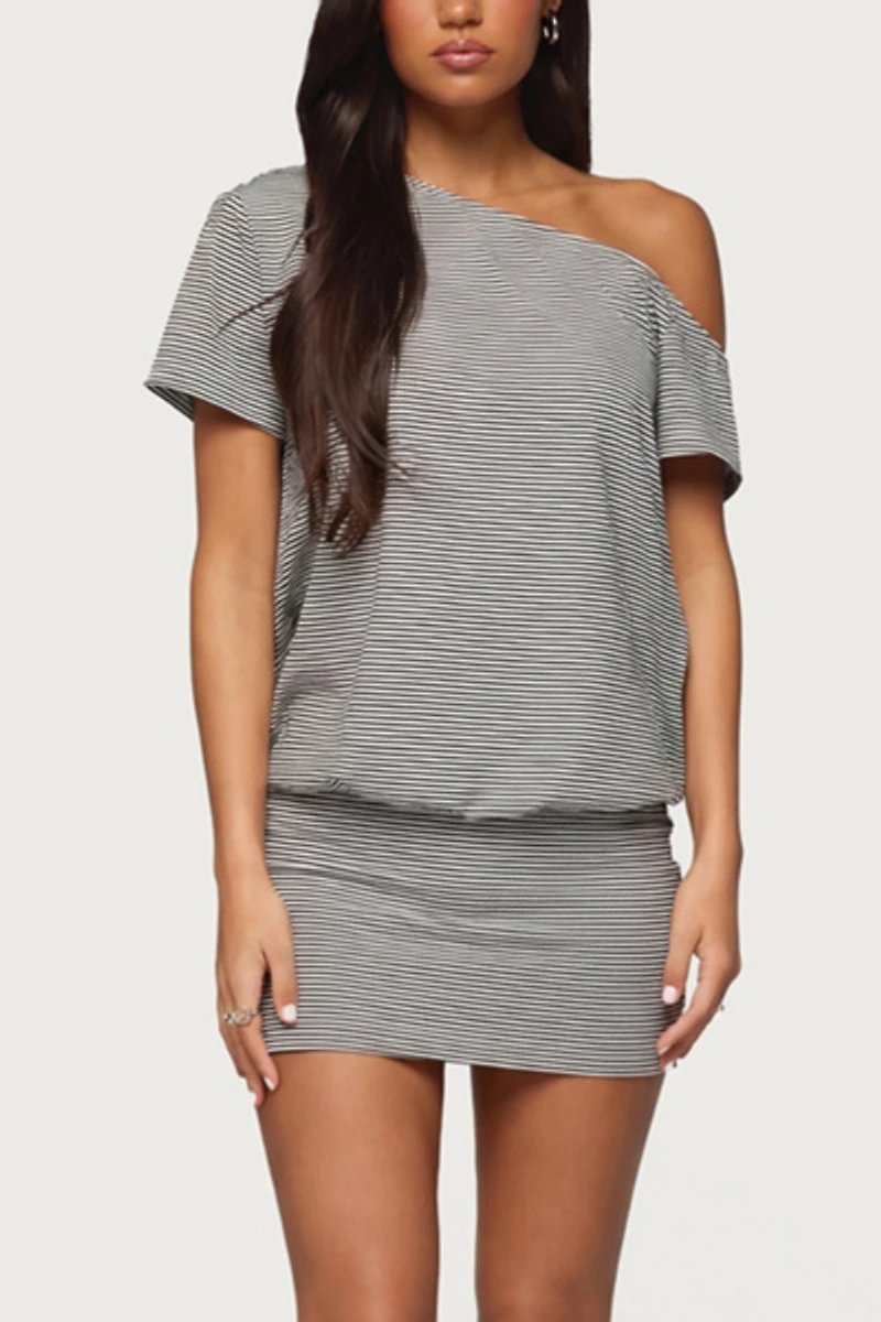 Edikted Striped Off Shoulder Cutout Mini Dress