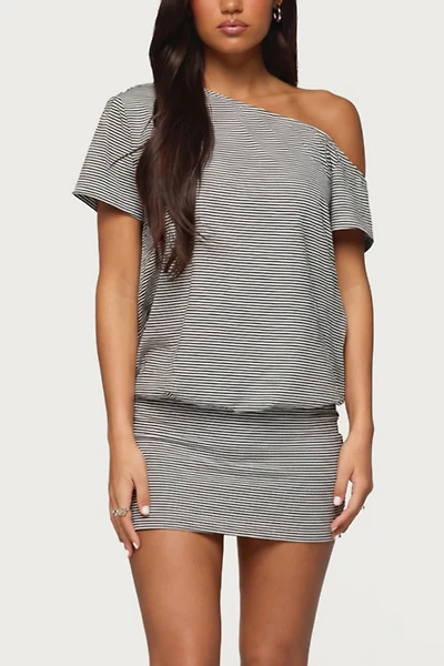 Edikted Striped Off Shoulder Cutout Mini Dress